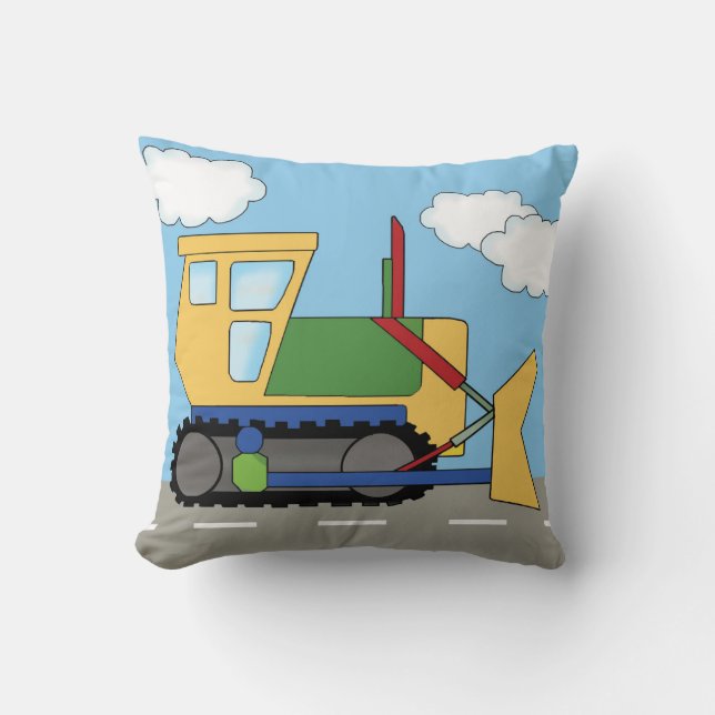 Under Construction Kids Bulldozer Truck Pillow (Front)
