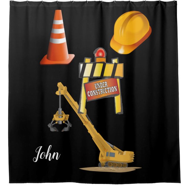 Under construction man cave shower curtain (Front)