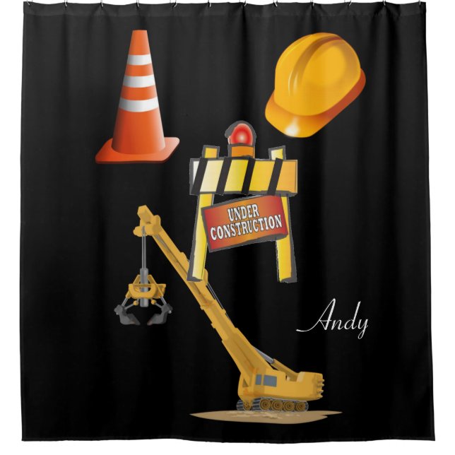 Under construction man cave shower curtain (Front)