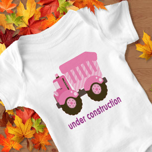 Under Construction Pink Truck Baby Bodysuit