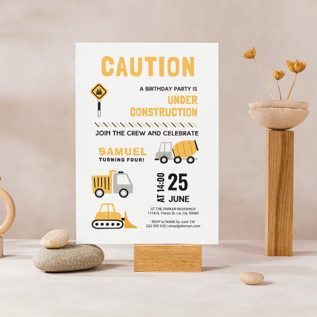 Under Construction Theme Kids Birthday Party Invitation (Creator Uploaded)