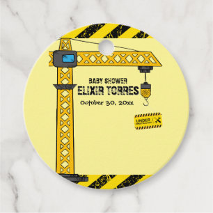 Under Construction Tower Cranes Baby Shower Favour Tags