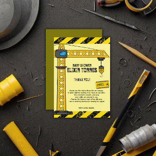 Under Construction Tower Cranes Baby Shower Thank You Card