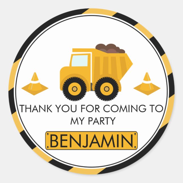Under Construction Truck Birthday Favor Sticker (Front)