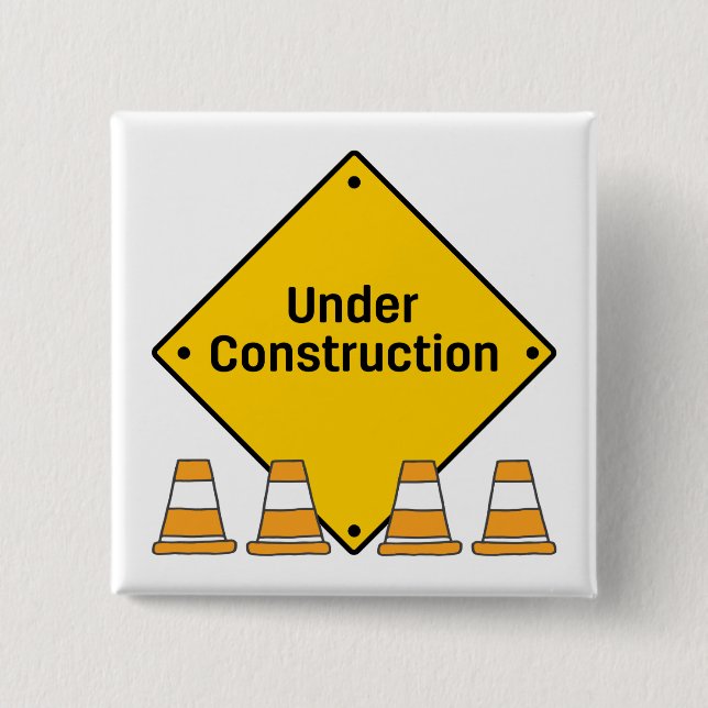 Under Construction with Cones 15 Cm Square Badge (Front)