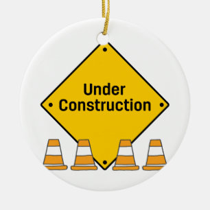 Under Construction with Cones Ceramic Tree Decoration