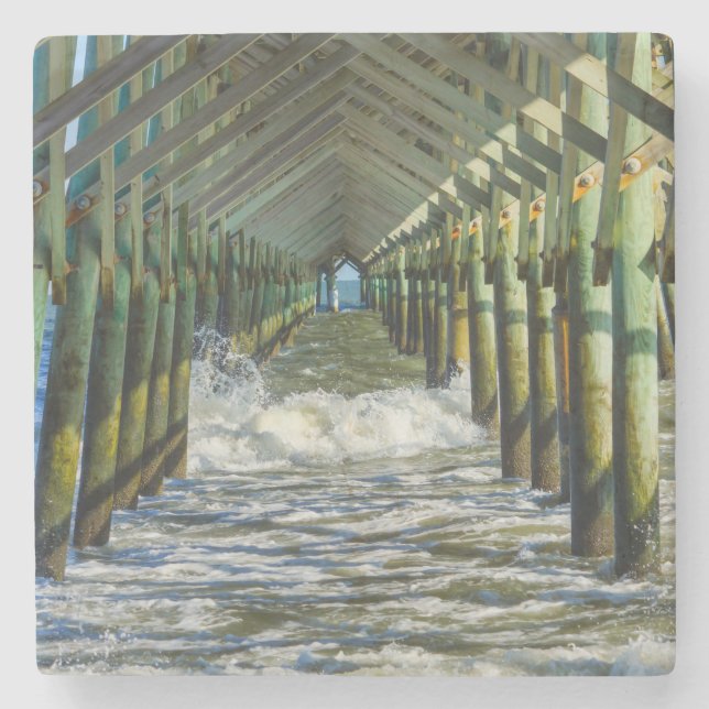 Under Folly Beach Pier Stone Coaster (Front)