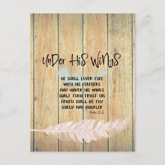 Under His Wings Encouragement w/Psalms Bible Verse Postcard (Front)