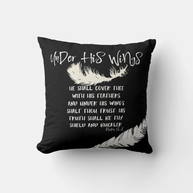 Under His Wings Quote With Psalms Verse Cushion (Front)