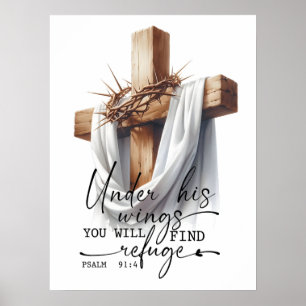Under His Wings Scripture Art – Psalm 91:4 Poster