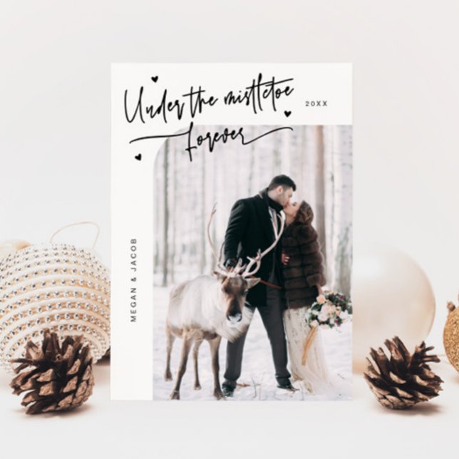 Under Mistletoe Forever Newlywed Photo White Holiday Card (Creator Uploaded)