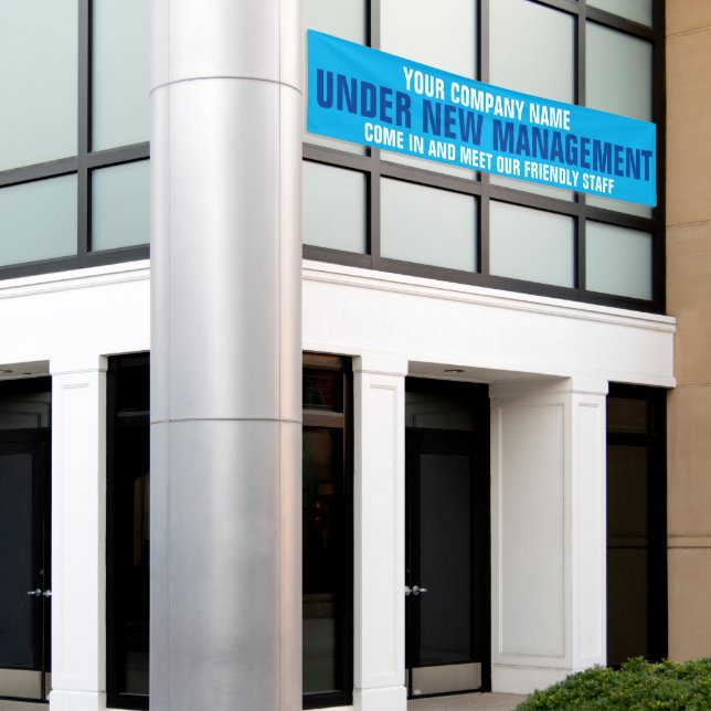 Under new management business signage blue banner (Outside Building)