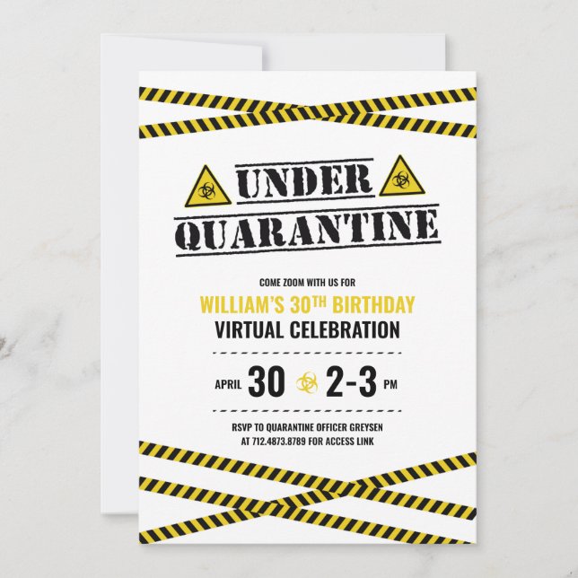 Under Quarantine Virtual Birthday Party Invitation (Front)