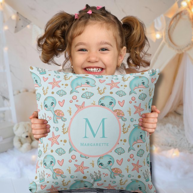 Under sea cute Dolphins and Turtles customised  Cushion (Creator Uploaded)