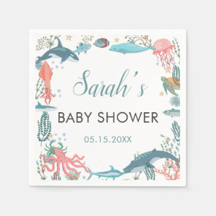 Under Sea Cute Ocean Animals Baby Shower RSVP Napkin