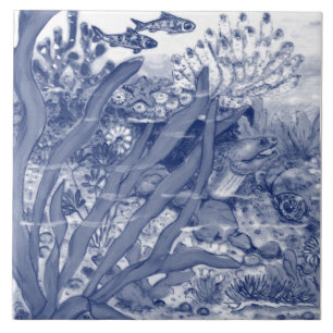 Under Sea Dark Blue Ocean Scene Fish Mural Pc.#1 C Ceramic Tile