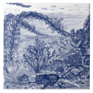 Under Sea Dark Blue Ocean Scene Octopus Mural Pc#5 Ceramic Tile