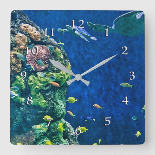 Under Sea Turtle Garden Square Wall Clock (Front)