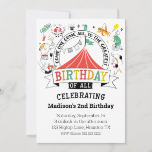 Under the Big Top Circus Carnival Birthday  Invitation