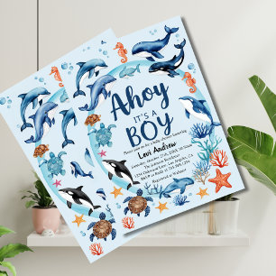 Under the Blue Sea Ahoy It's a Boy Baby Shower Invitation