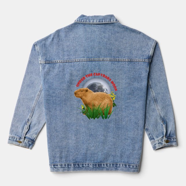 Under the Capybara Moon Cute Animal Denim Jacket (Back)