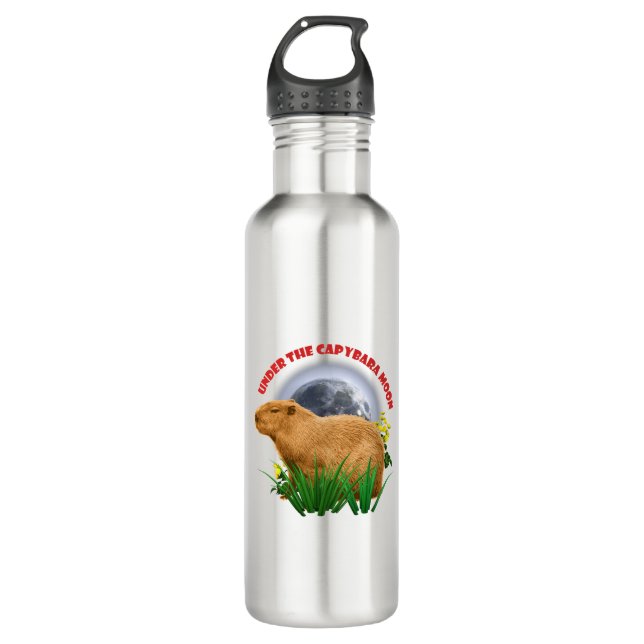 Under the Capybara Moon Funny Capybara  710 Ml Water Bottle (Front)