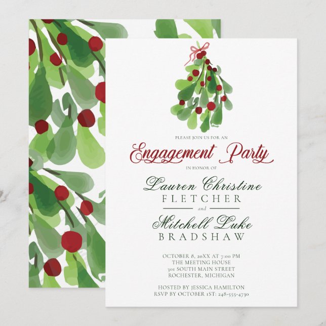 Under the Christmas Mistletoe Engagement Invitation (Front/Back)