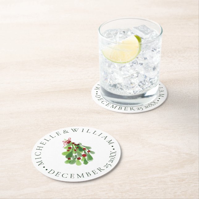 Under the Christmas Mistletoe Wedding Round Paper Coaster (Insitu)