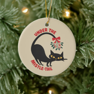 Under the Mistletoe Catmas Retro Midcentury Cat Ceramic Ornament