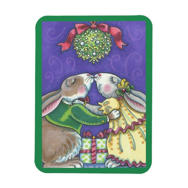 Under The Mistletoe CHRISTMAS RABBITS MAGNET (Vertical)
