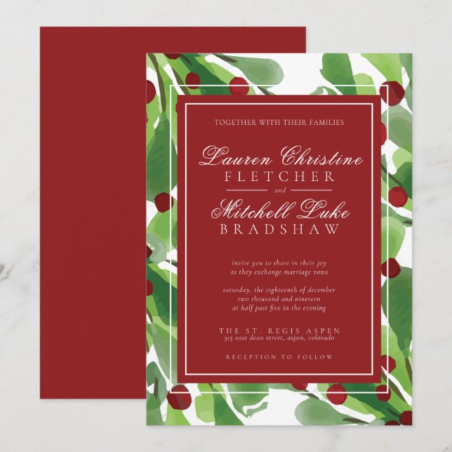 Under the Mistletoe Christmas Wedding Invitation (Front/Back)