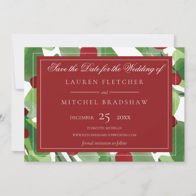 Under the Mistletoe Christmas Wedding Save The Date (Front)
