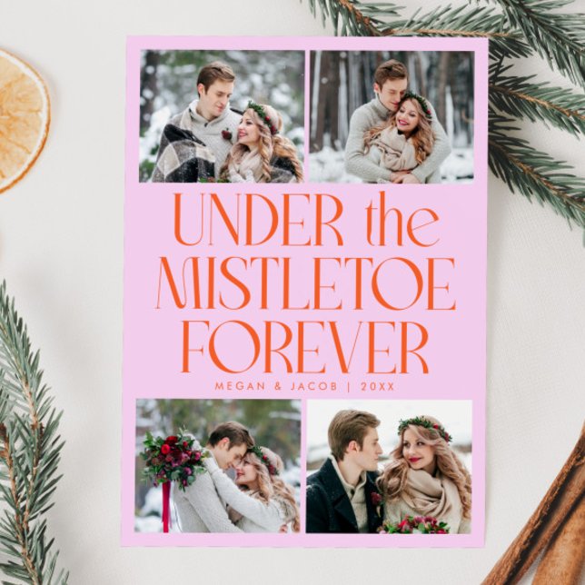 Under the Mistletoe Forever Pink Orange Photo  Holiday Card (Creator Uploaded)