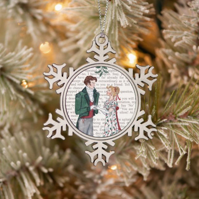 Under the Mistletoe - Jane Austen Snowflake Pewter Christmas Ornament (Tree)