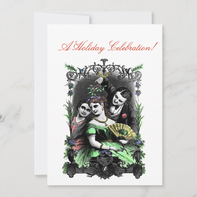 Under the Mistletoe Vintage Holiday Invitation (Front)