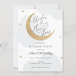 Under the Moon and Stars Sleepover Birthday  Invitation