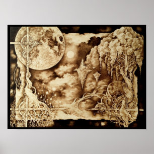 Under The Moonlight - Pyrography Art Poster