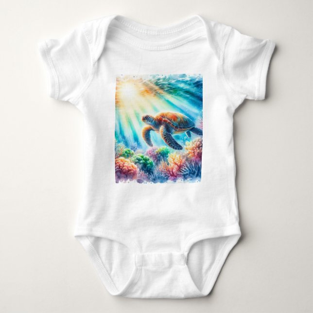 under the ocean sea turtle baby bodysuit (Front)