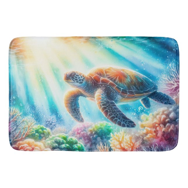 Under the ocean sea turtle bath mat (Front)