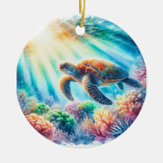 Under the ocean sea turtle ceramic ornament