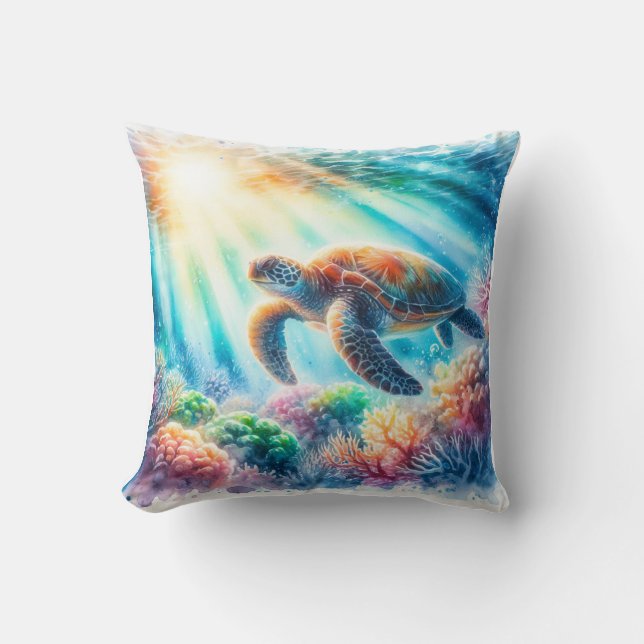 Under the ocean sea turtle cushion (Front)