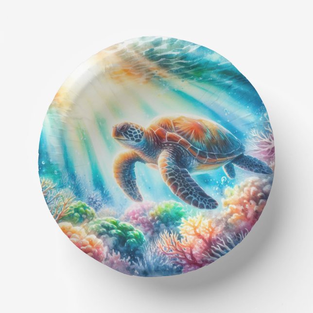 Under the ocean sea turtle paper plate (Front)