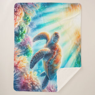 Under the ocean sea turtle sherpa blanket