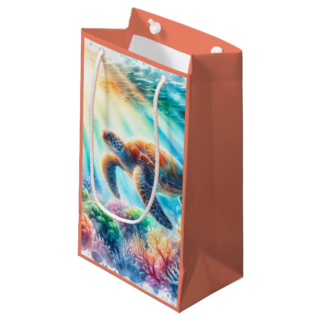 Under the ocean sea turtle small gift bag (Front Angled)