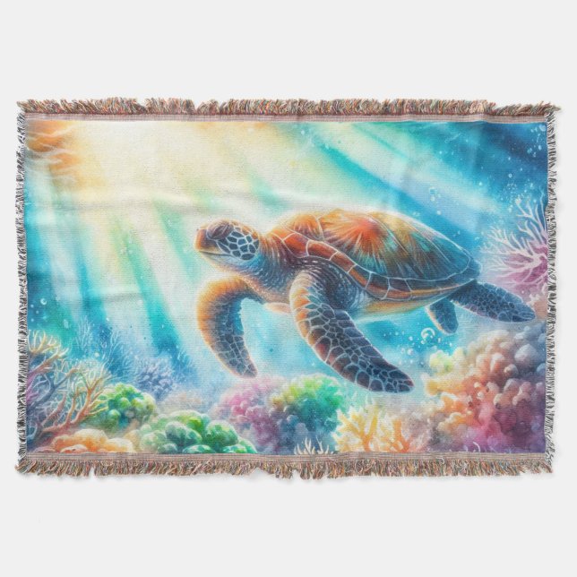 Under the ocean sea turtle throw blanket (Front)