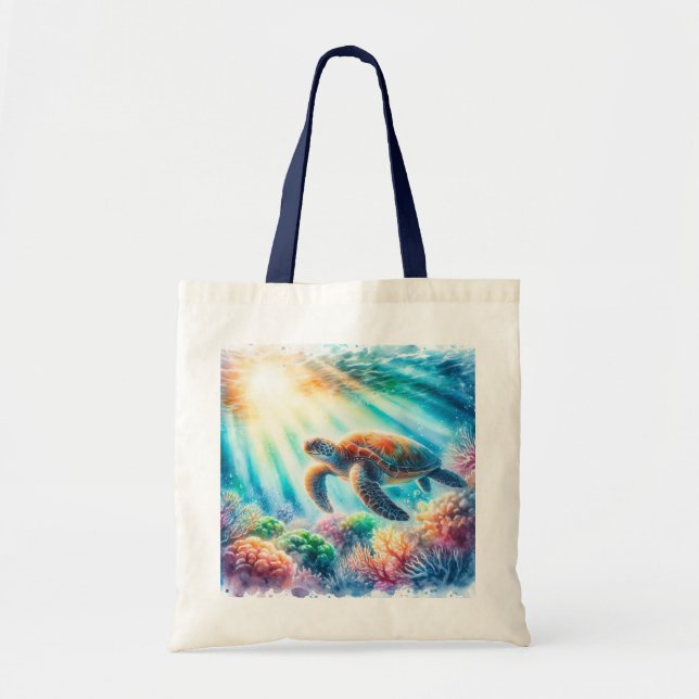 Under the ocean sea turtle tote bag (Front)