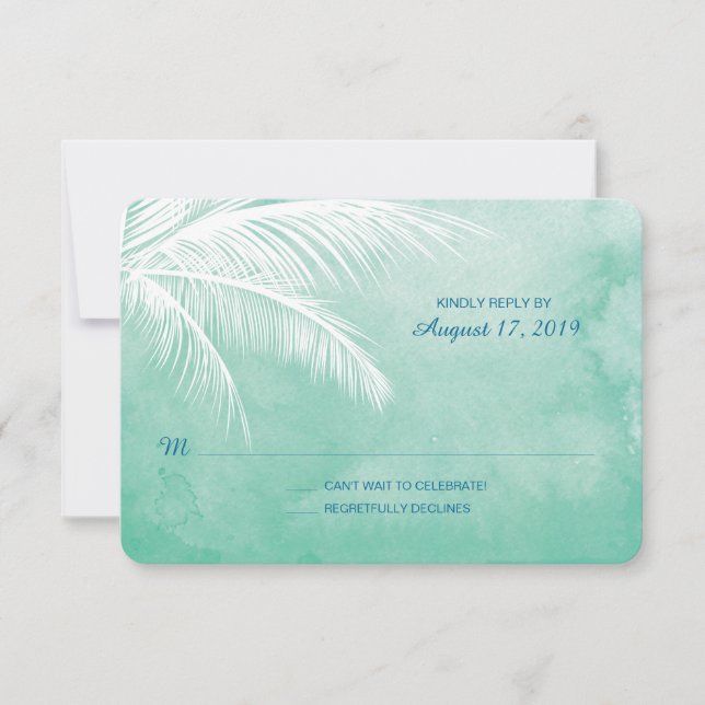Under the Palm Trees | Watercolor Wedding RSVP Card (Front)