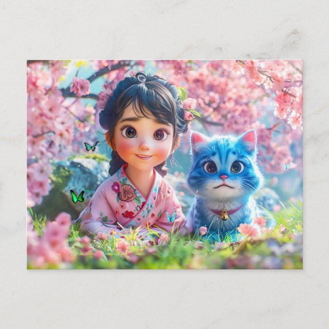 Under the Sakura Tree with My Ca Holiday Postcard (Front)