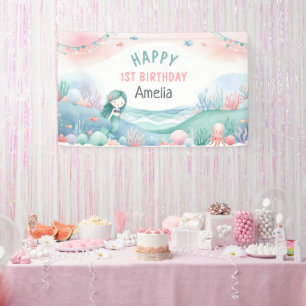 Under-the-Sea 1st Birthday Celebration Mermaid  Banner