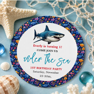 Under the Sea 1st Birthday Party Classic Round Sticker